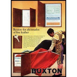 1970 Buxton Leather Wallet Vintage Print Ad Bull Fighting Matador Wall Art Photo